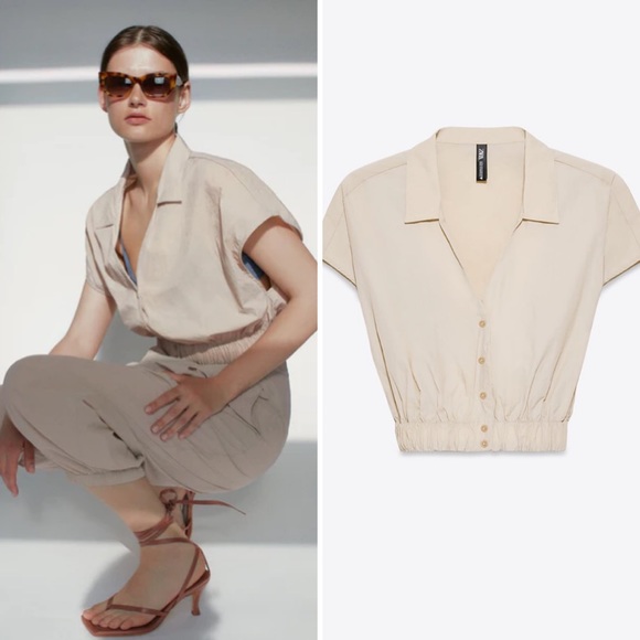Zara Tops - NEW Zara Technical Cropped Button Up Shirt Top M